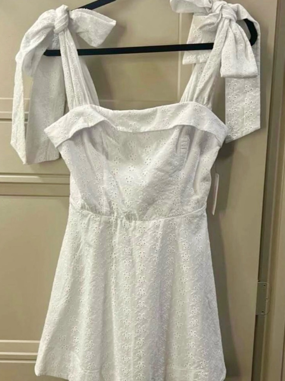 Francesca's Eyelet Tie Strap Mini Dress White Medium NWT